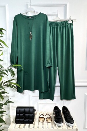 Large Size Laurel Corded Full Flexible Double Suit - Necklace Gift - Emerald - Aşkı Endam