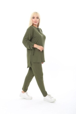 Large Size Lycra Elastic Waist Imported Viscose Fabric Slit Pockets Lace Up Trend Tracksuit Set - Birhoşbutik