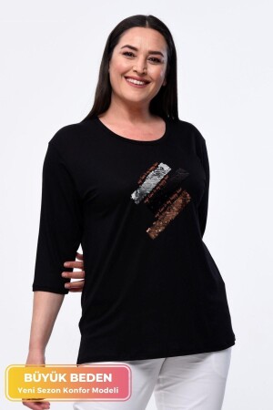 Large Size New Season Casual Comfort Model Sequined Embroidered Half Sleeve Sequined Mother 4 Seasons Blouse - Tarzımsüper