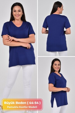 Large Size Organic Cotton Side Slit Lycra Comfort Model Summer Sports And Daily T-shirt - Tarzımsüper