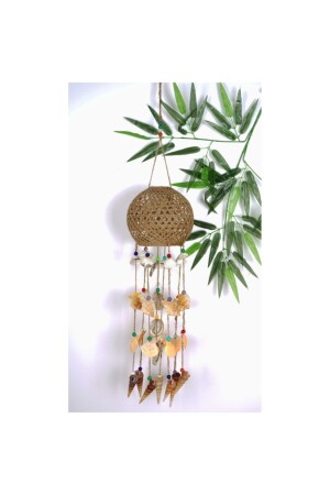 Large Size Seashell Tree Ornament with Wind Chime Wicker Cage - Entude
