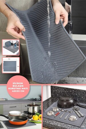 Large Size Silicone Dish Drying Mat Dish Rack Dish Mat Anthracite 44 x 33 cm - Vigentino