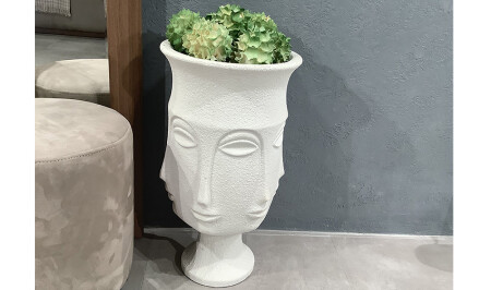 Large Size White Adler Flower Pot with Flowers - 20291 - Cadde Yıldız