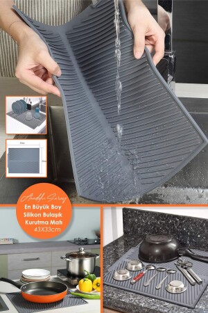 Largest Size Anthracite 44 X 33 Cm Silicone Dish Drying Mat Dish Rack Dish Mat - Anadolu Saray Çarşısı