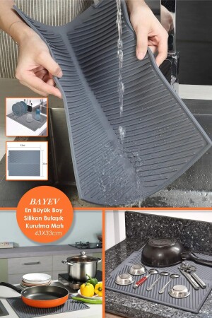 Largest Size Anthracite 44 X 33 Cm Silicone Dish Drying Mat Dish Rack Dish Mat - Bayev