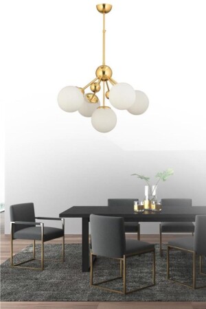 Larin 5-teiliger gold-weißer Kugelglas-Kronleuchter 160504000571 - İstanbul Avize