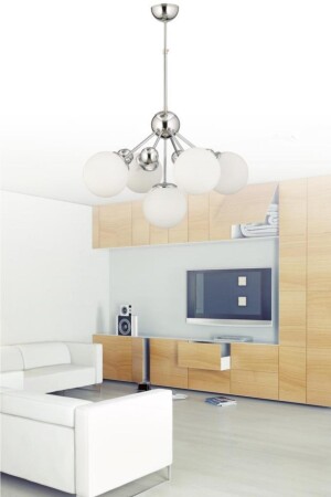 Larin 5'li Gümüş Beyaz Glop Camlı Avize 16050400445 - İstanbul Avize