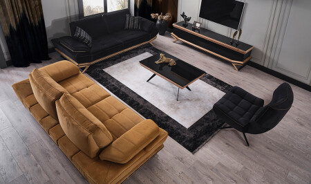 Larina Black - Mustard Sofa Set - Cadde Yıldız