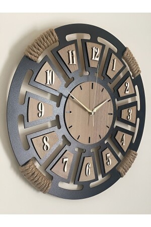 Laser Cut Decorative Wooden Wicker Detailed Silent Flowing Wall Clock with Hanger 40x40 UMRA1244 - Ümra lazer