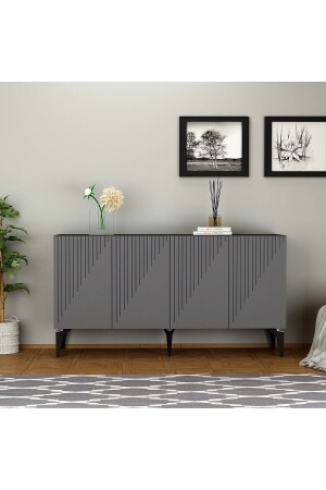 Laser Patterned 150 Cm Draw Console Anthracite-anthracite DRAWKNS - DEMONTE DECOR