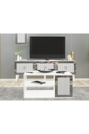 Laser Patterned 90 Cm Bare Coffee Table White-silver BARESHP - DEMONTE DECOR