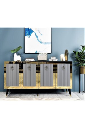 Laser Patterned Bare Console Anthracite-gold BAREKNS - DEMONTE DECOR