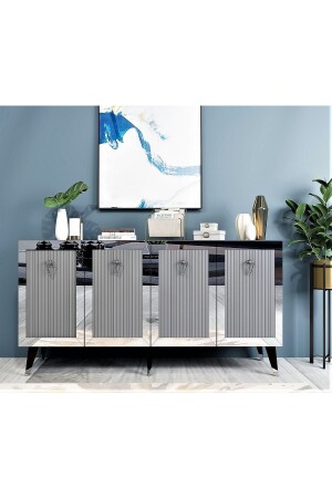 Laser Patterned Bare Console Anthracite-silver BAREKNS - DEMONTE DECOR