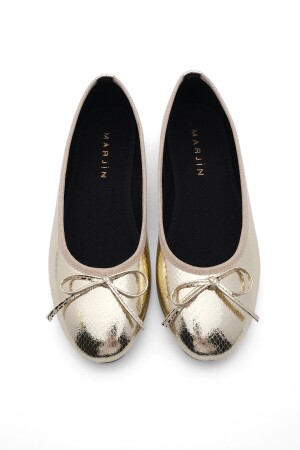 Lässige Ballerinas für Damen mit metallischer runder Zehenpartie, Ballerinas Adusa Gold Snake - Marjin