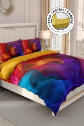 Lastikli Çarşaflı %100 Pamuk Saten Çift Kişilik Nevresim Takımı Paint MONOHOME32838 - Monohome