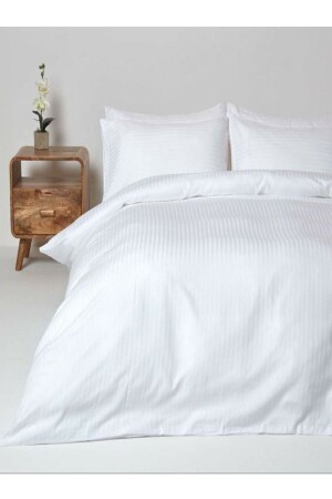 Lastikli Lüx Otel Serisi Çizgili Pamuk Saten Nevresim Takımı Çift Kişilik Çeyizlik Kutulu 180x200 TYC00362706555 - Tekstil Home