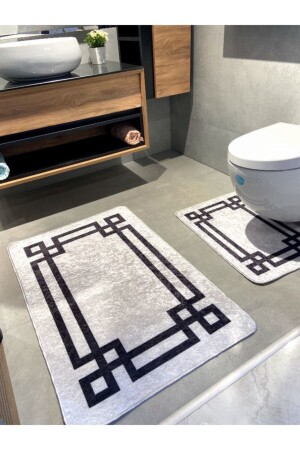 Latex Base S(70X110 - 70X50) Double Bath Mat Set Grey-black BYD-STRIPED - Brillant