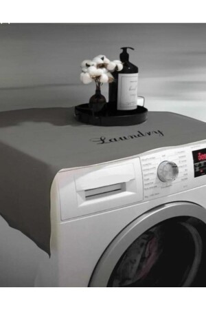 Laundry Basklı Gri Çamaşır Makine Örtüsü - Niksarlı Çeyiz
