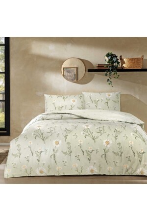 Laural Ranforce Single Duvet Cover Set Green - Flower Themed Duvet Cover Set 1000045524002 - Taç