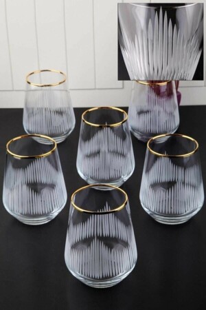 Lava Gold vergoldetes Wasserglas-Set aus geschliffenem Glas für 6 Personen, gestreift, Granat, gestreift, Goldsuglass1 - Paşabahçe