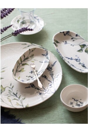 Lavender 26 Pieces Porcelain Breakfast Set with Tea Cups for 6 Persons - Chichi Home