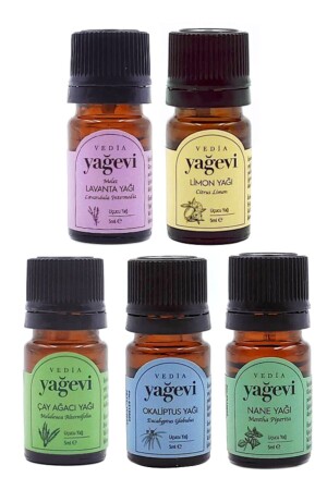 Lavender Eucalyptus Mint Lemon Tea Tree 5x5ml Essential Oil Set - Yağevi