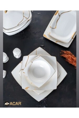 Lavina 60 Piece Luxury Square Porcelain Dinner Set for 12 People ACRLAVİNA - ACAR