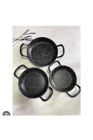Laviss Kitchen Essenso Set of 3 Cast Black Granite Sauce Pan Set 18-20-22 Cm - Berta