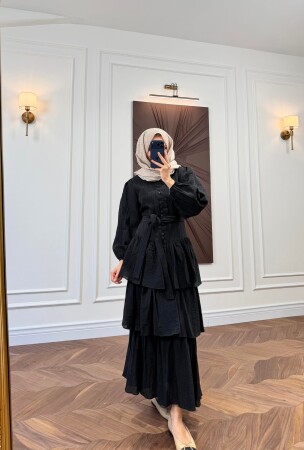 Layered Ruffled Dress - Black - Duendeca