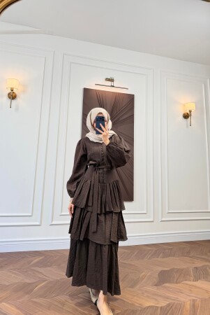 Layered Ruffled Dress - Coffee - Duendeca