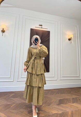 Layered Ruffled Dress - Green - Duendeca