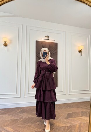 Layered Ruffled Dress - Plum - Duendeca