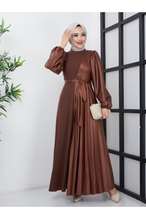Leather Combination Dress with Pleat Detail - Moda Krash