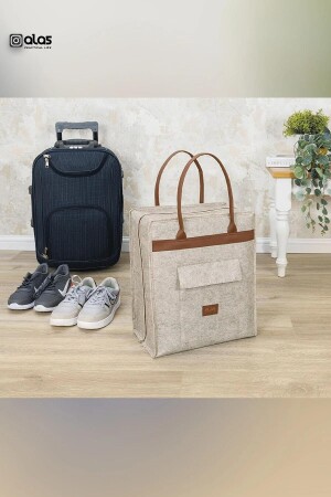 Leather Handled Shoe Travel Bag - Beige - Pharma Acqua