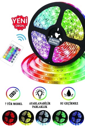 LED 5 Mt Color Controlled Adapter Double Sided Tape Plug and Play RGB 20 Functional Strip - Daxom