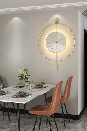 LED Crystal Glass Tiktok 40 Cm GOLD- Modern Decorative Metal Wall Clock with Pendulum - Sevinç Konsept