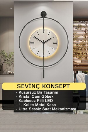LED Crystal Glass Tiktok 60 cm BLACK - Modern Decorative Pendulum Metal Wall Clock - Sevinç Konsept