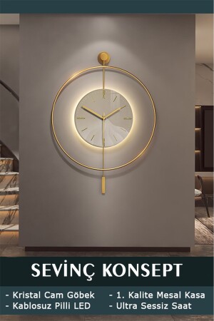 LED Crystal Glass Tiktok 60 cm GOLD- Modern Decorative Pendulum Metal Wall Clock - Sevinç Konsept