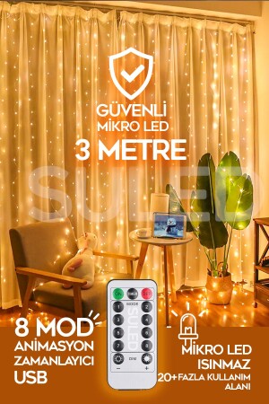 Led Curtain 3x3 Meter Controlled 8 Modes Ambiance Adjustable Size Decoration Micro Led Light Curtain - Suled