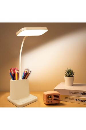 Led Desk Lamp White 360 ​​Degree Rotatable Touch Button Pen Holder Lithium Battery - Store