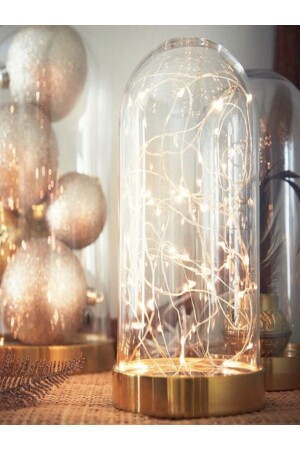 LED Lighted Gold Inverted Bell Jar 3 Meters Fairy Wire Daylight Gold Terrarium Decorative Organization Ornament - Ledison