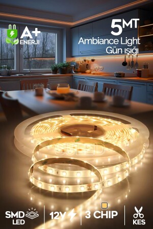 LED-Streifen, 5 Meter, Tageslicht, 3 Chips, Pro-Ambientebeleuchtung, Küche, Wohnzimmer, Schlafzimmer, LED-Licht - Suled