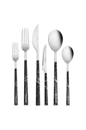 Leda 36 Piece Fork Spoon Knife Set for 6 People Black 153. 03. 08. 4618 - Karaca