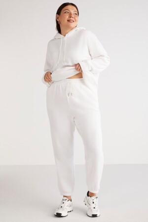 Lenkabb Women's Fleece Lined Comfort Fit White Plus Size Sweatpants with Elastic Waist and Legs - Ethiquet