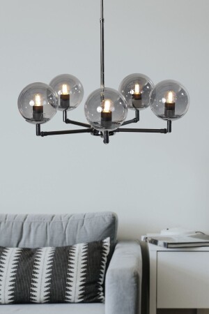 Leo 5 Li Black-chrome Metal Body Smoked Glass Articulated Design Luxury Chandelier LZRNAVZ194 - Luzarana