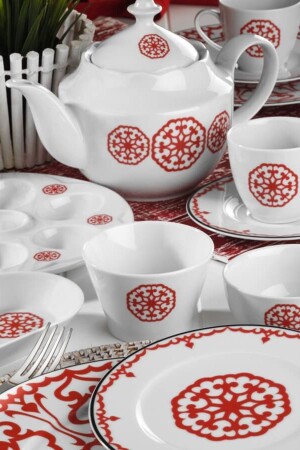 Leonberg 41 Piece Breakfast Set 5966/Red LB41KH420596617 - Kütahya Porselen