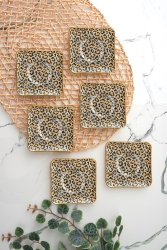 Leopar Desen 6 Adet Kare Çay Tabağı 11,5 Cm. Leopar desen 6 adet kare çay tabağı. - GÜRCÜGLASS