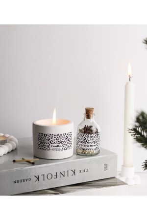Leopar Desen Etiketli Beton Mum & Kibrit Set - Lalezen Home