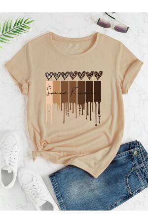 Leopar Desen Kalpler Süprem T-Shirt -Bej Baskılı Oversize Bisiklet Yaka Kısa Kol Tişört - Dubu Butik