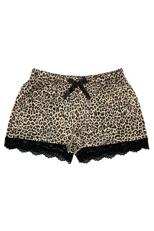 Leopar Pamuklu Paçası Dantel Pijama Kadın Şort - Hnx